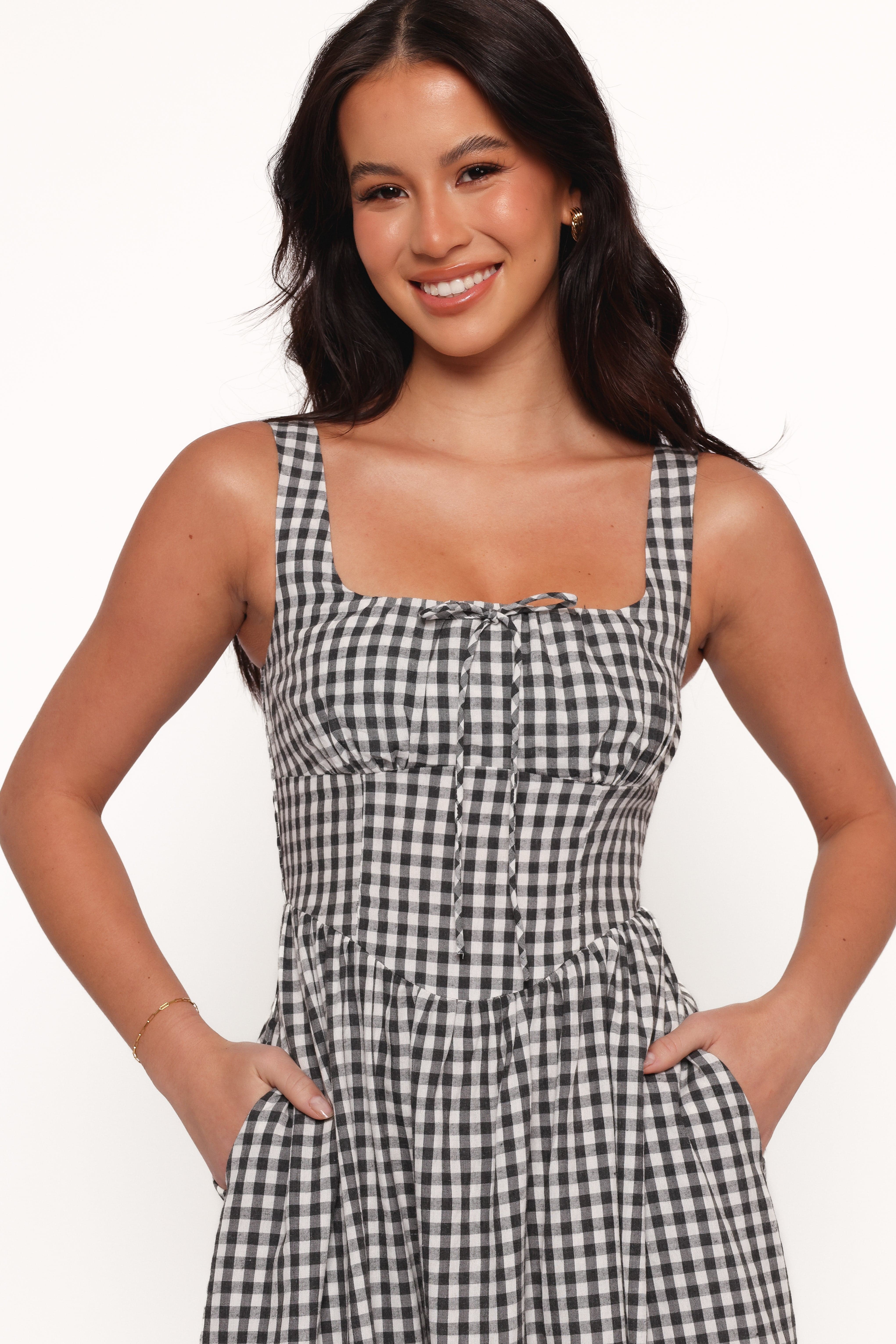 Kinslee Midi Dress - Black Gingham