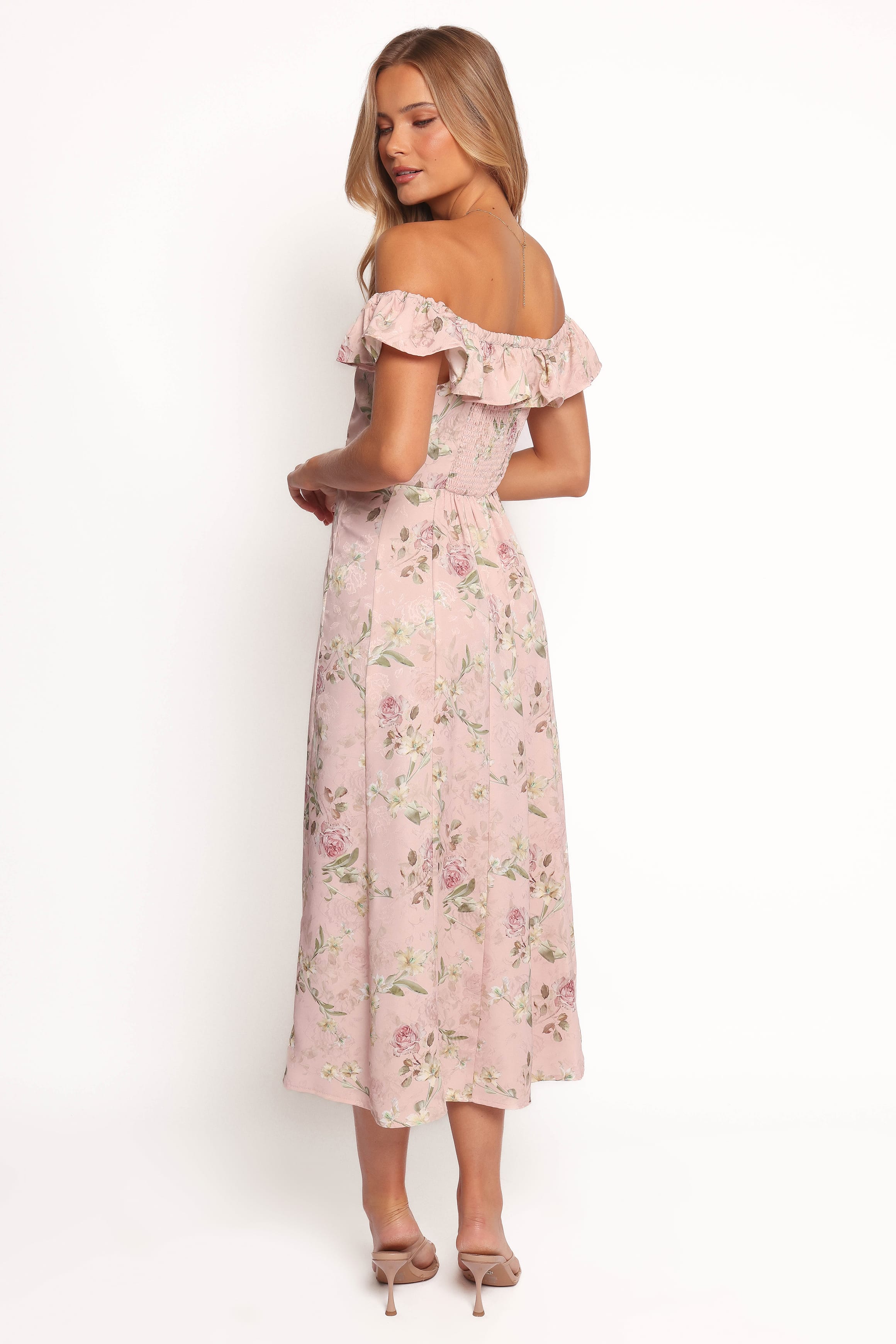 Lauryn Off The Shoulder Midi Dress - Blush Rose