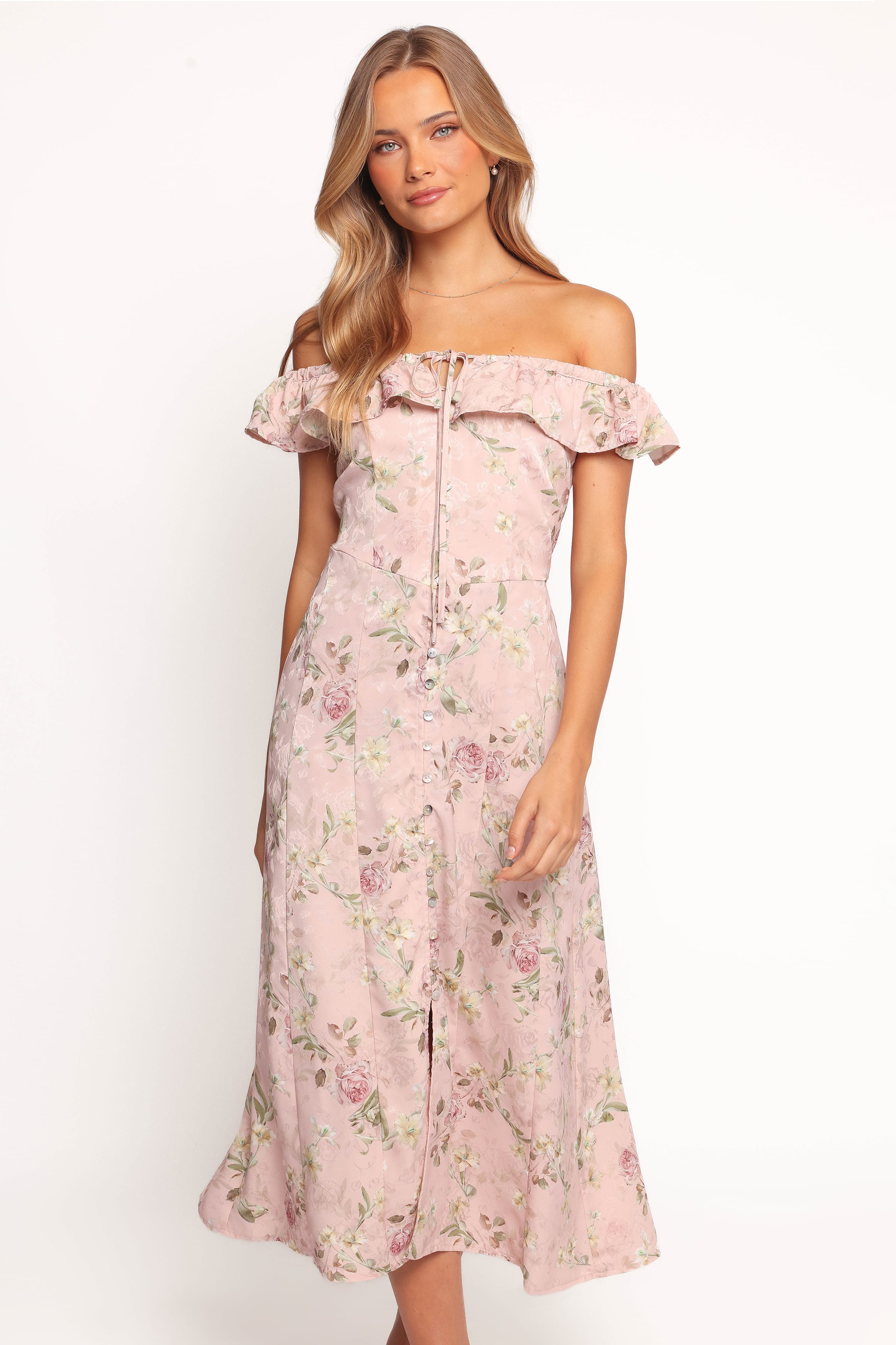 Lauryn Off The Shoulder Midi Dress - Blush Rose