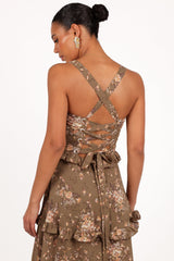 Lillee Tiered Maxi Dress - Olive Print