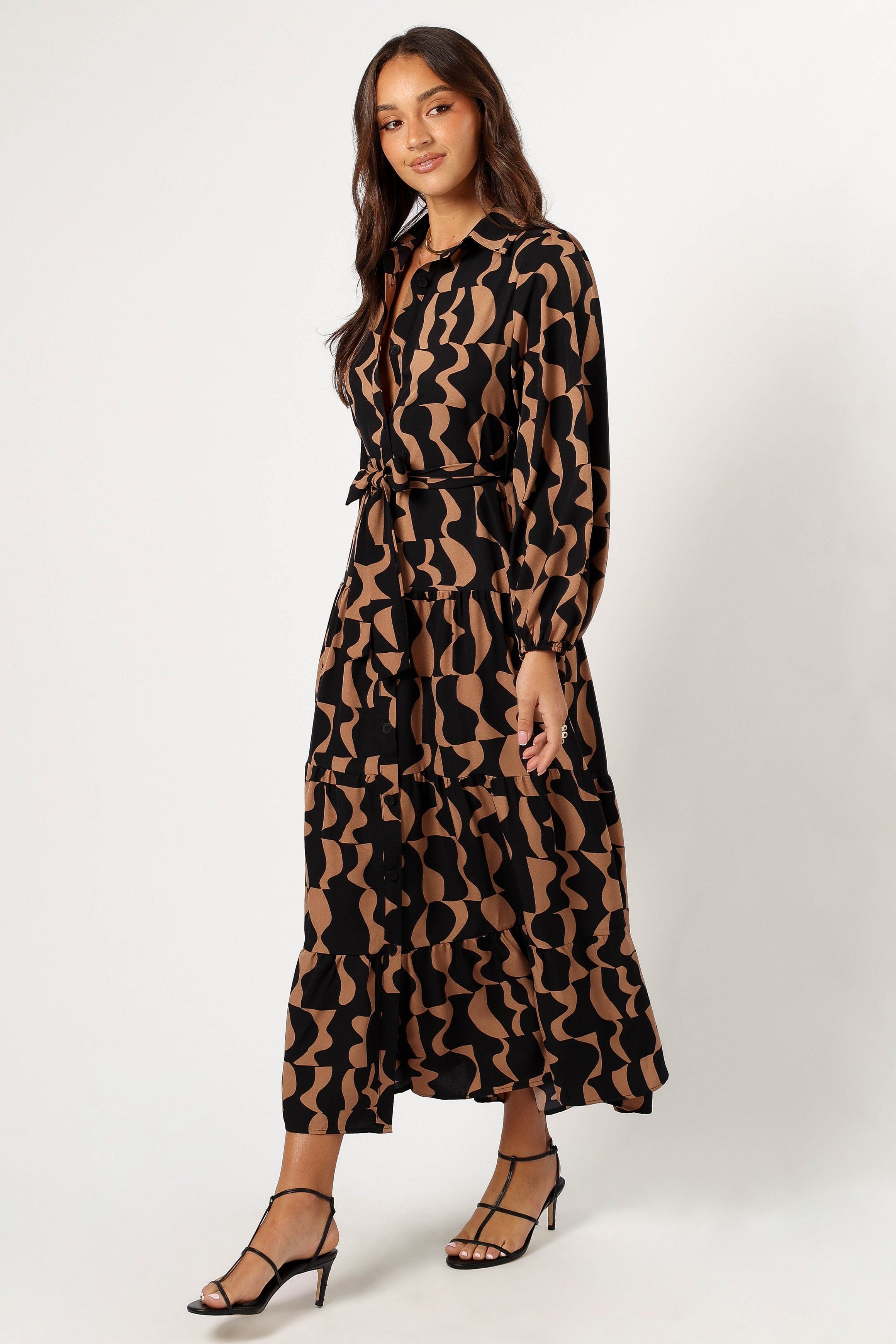 Lincoln Long Sleeve Maxi Dress - Black/Beige