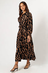 Lincoln Long Sleeve Maxi Dress - Black/Beige