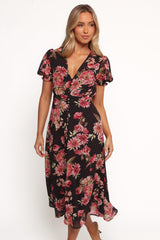 Logen Floral Midi Dress - Black Floral