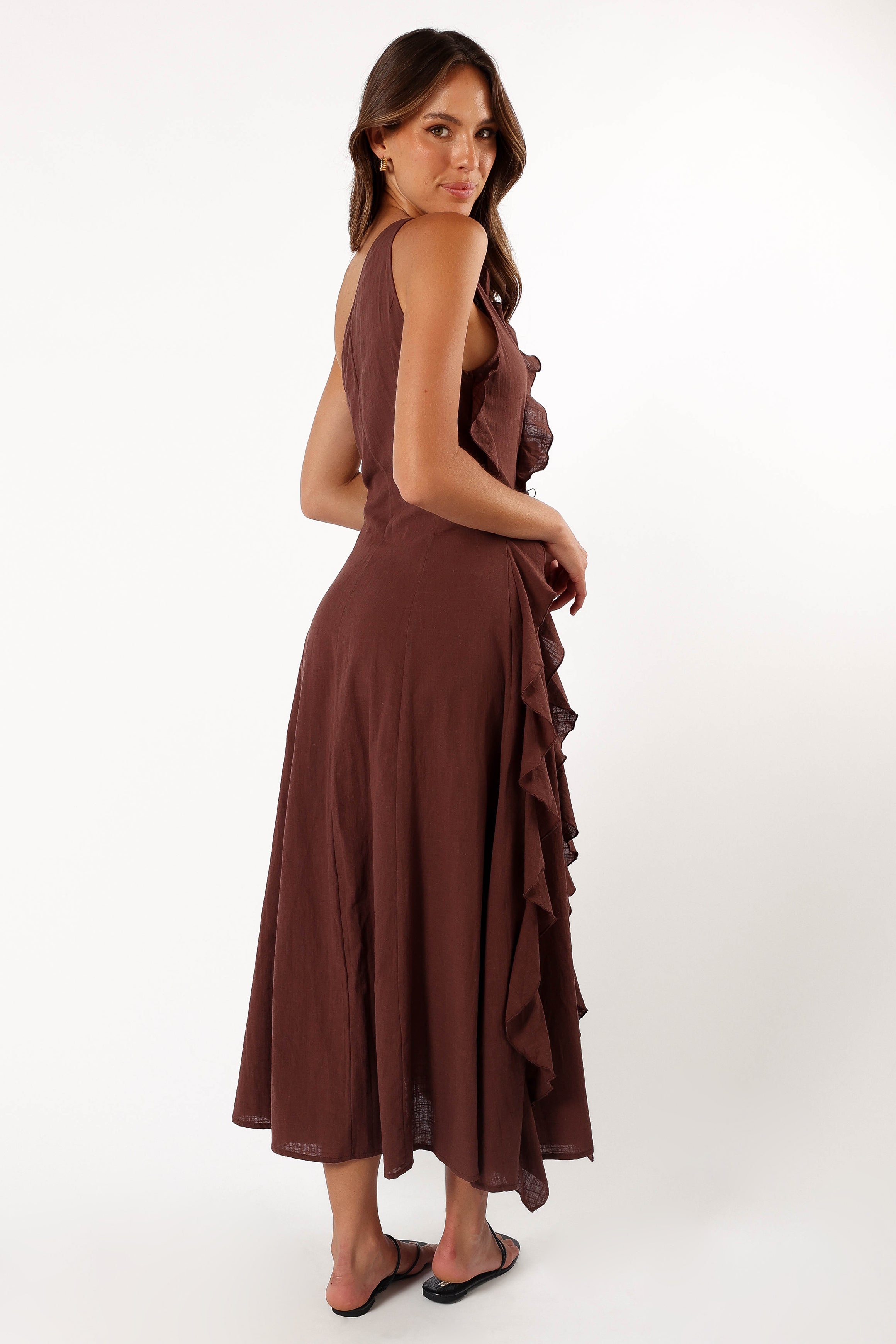 Maggy One Shoulder Dress - Chocolate