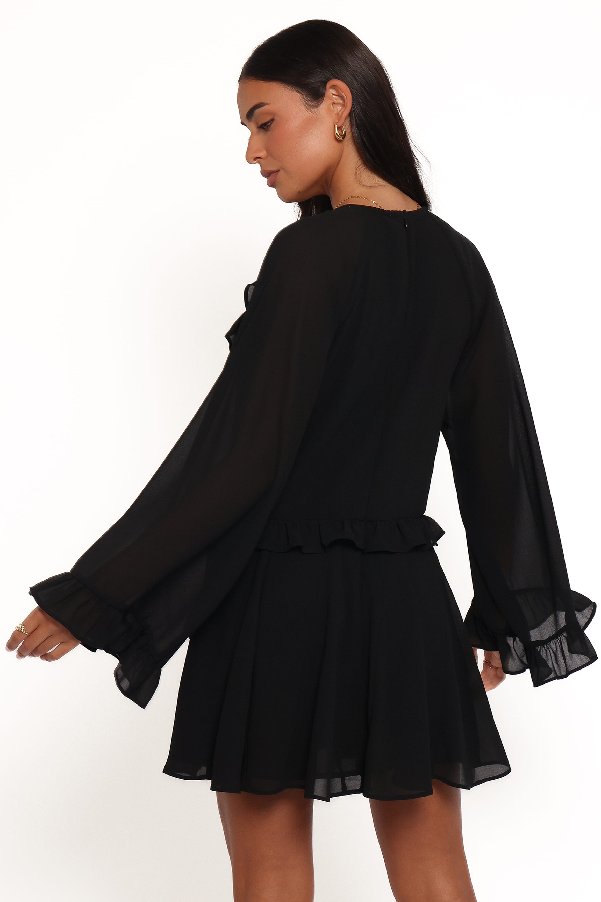 Magnolia Long Sleeve Mini Dress - Black