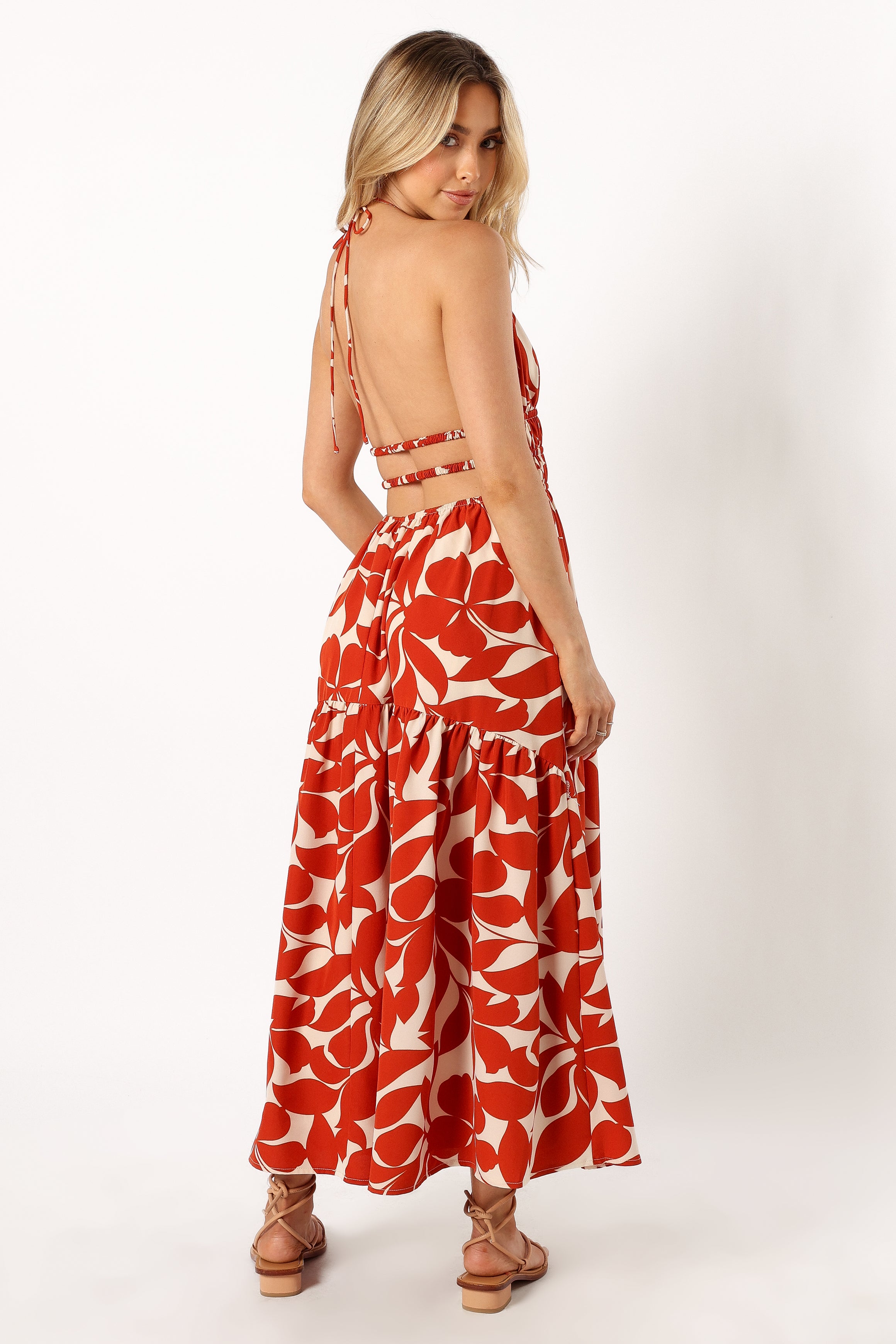 Maha Halterneck Maxi Dress - Tan Floral