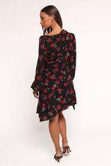 Mariska Long Sleeve Mini Dress - Rose Print