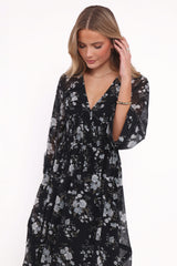 Mavis Long Sleeve Maxi Dress - Black Floral