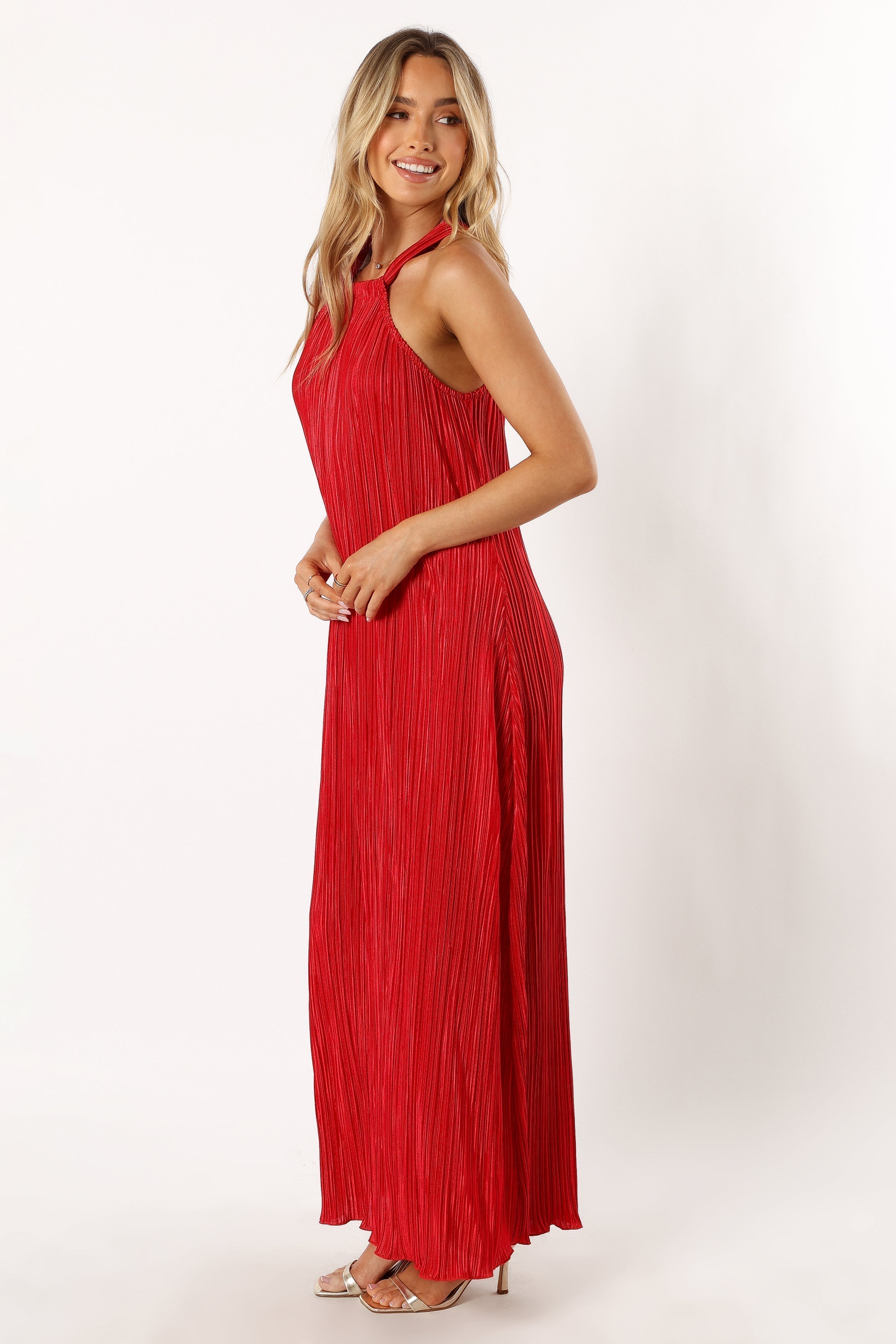 Melody Plisse Halter Maxi Dress - Red