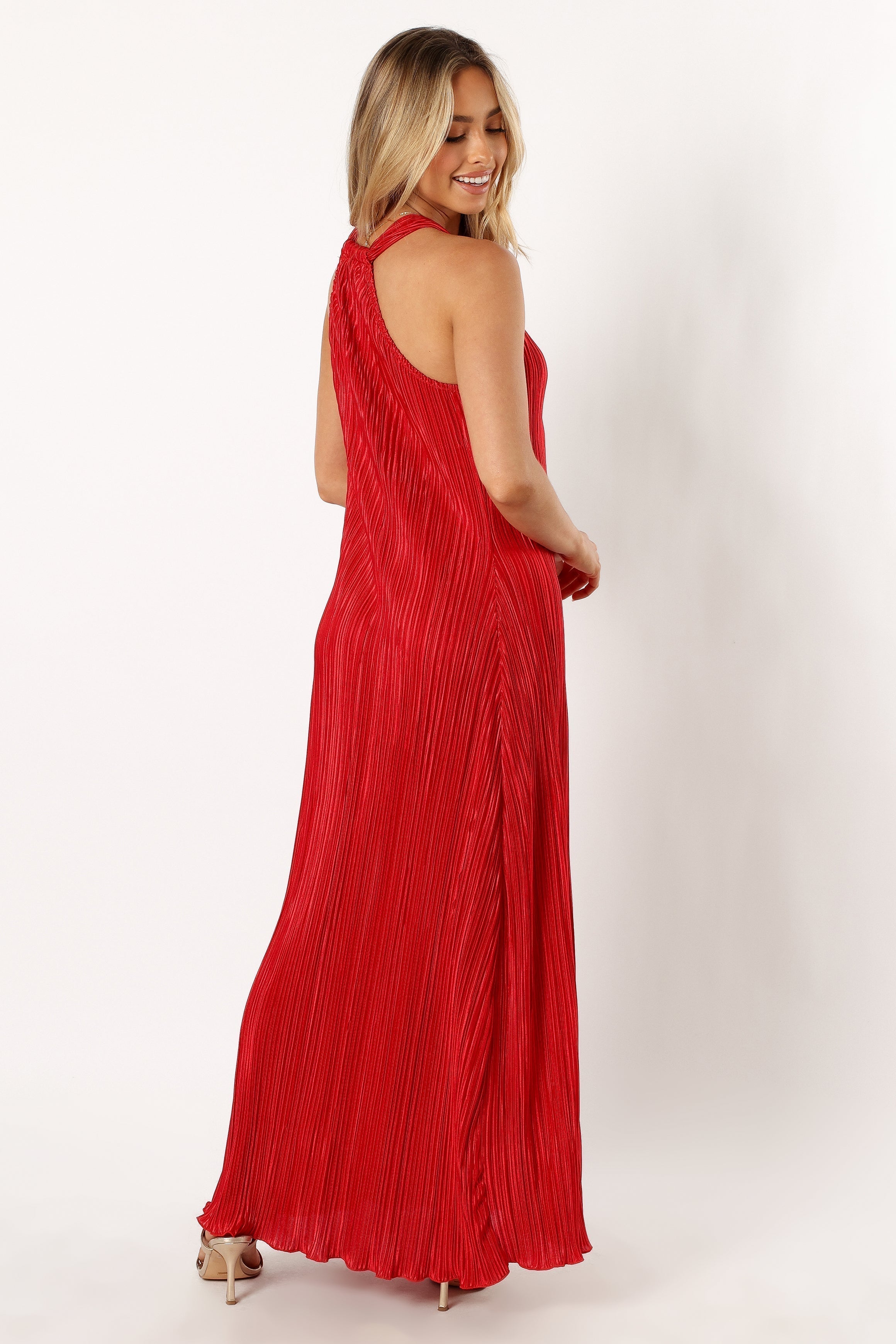 Melody Plisse Halter Maxi Dress - Red