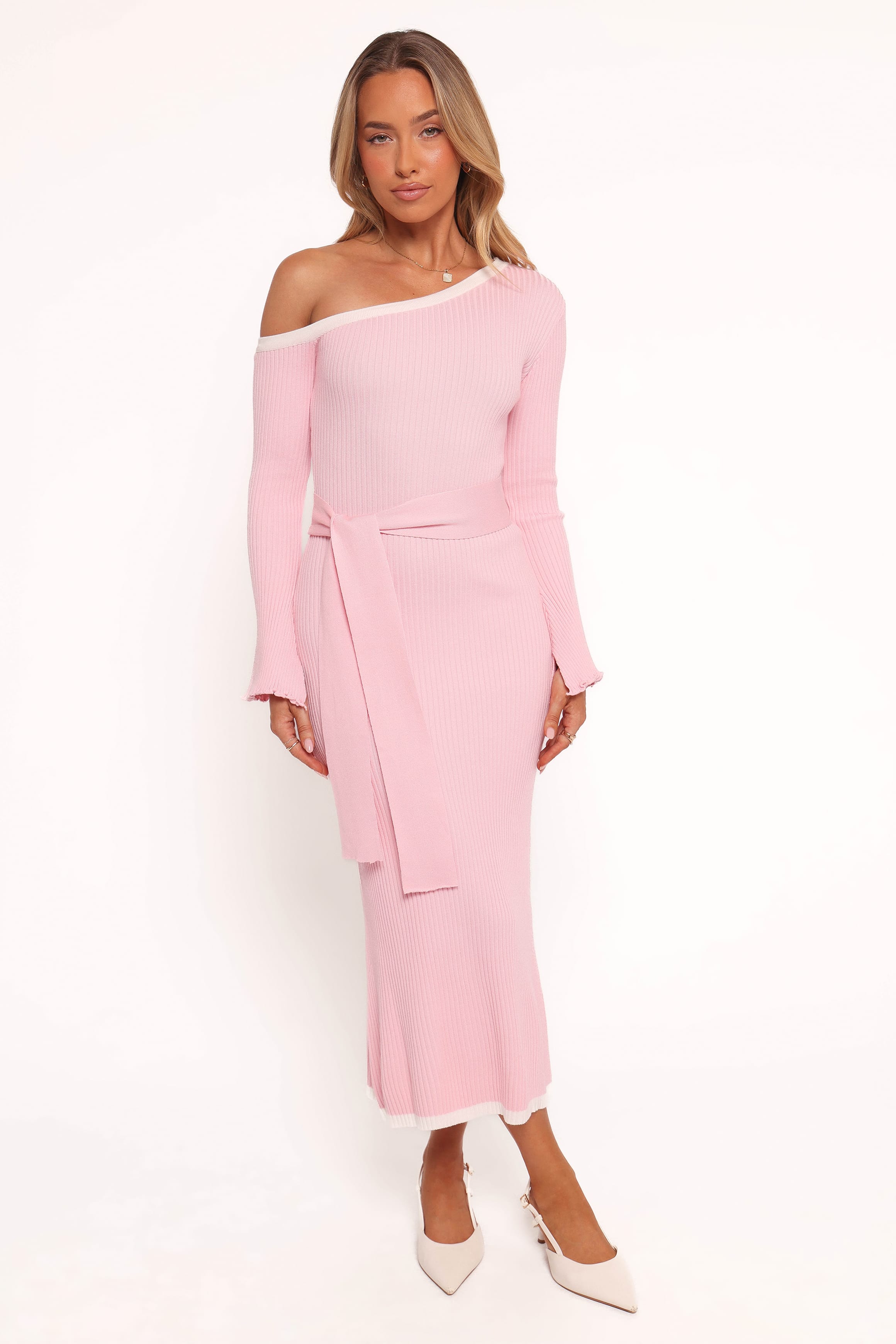 Milan Off Shoulder Midi Dress - Pink