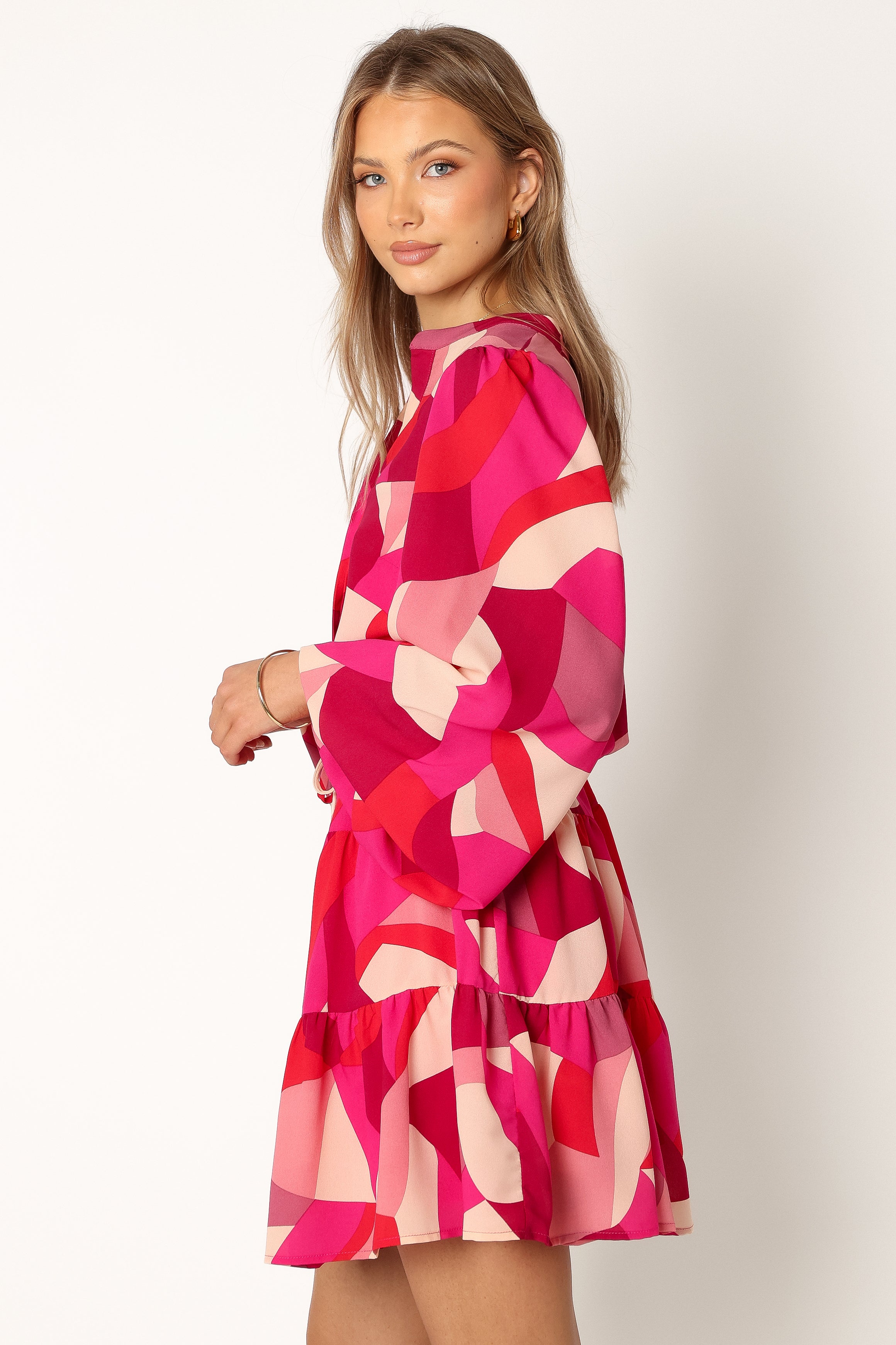 Milly Long Sleeve Mini Dress - Red Magenta