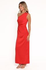Nadia One Shoulder Maxi Dress - Red Jacquard Satin
