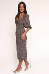 Oona Midi Dress - Brown Blue Floral