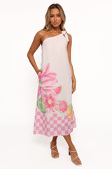 Reagan One Shoulder Midi Dress - Pink
