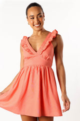 Rowan Frill Mini Dress - Coral