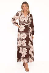 Safia Midi Dress - Brown Floral