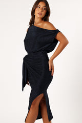 Santiago Off Shoulder Midi Dress - Navy