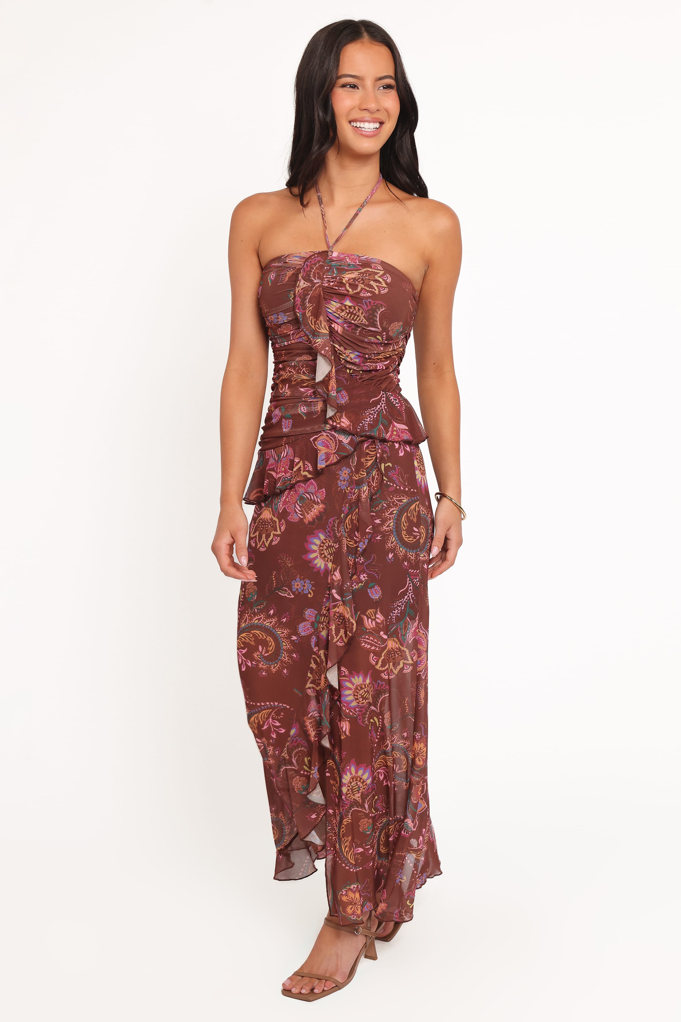 Sorbet Midi Dress - Brown Floral