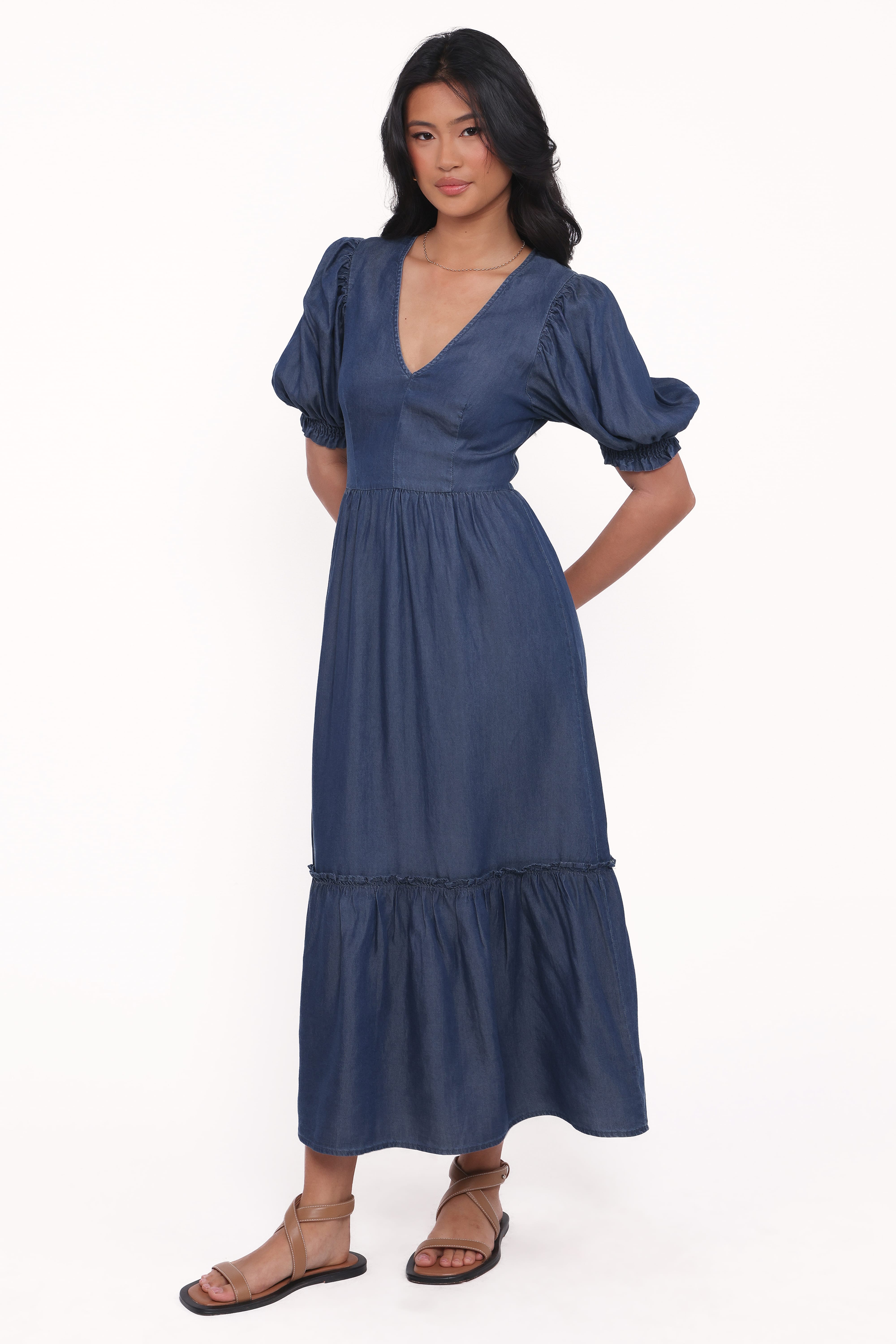 Steele Puff Sleeve Midi Dress - Dark Denim