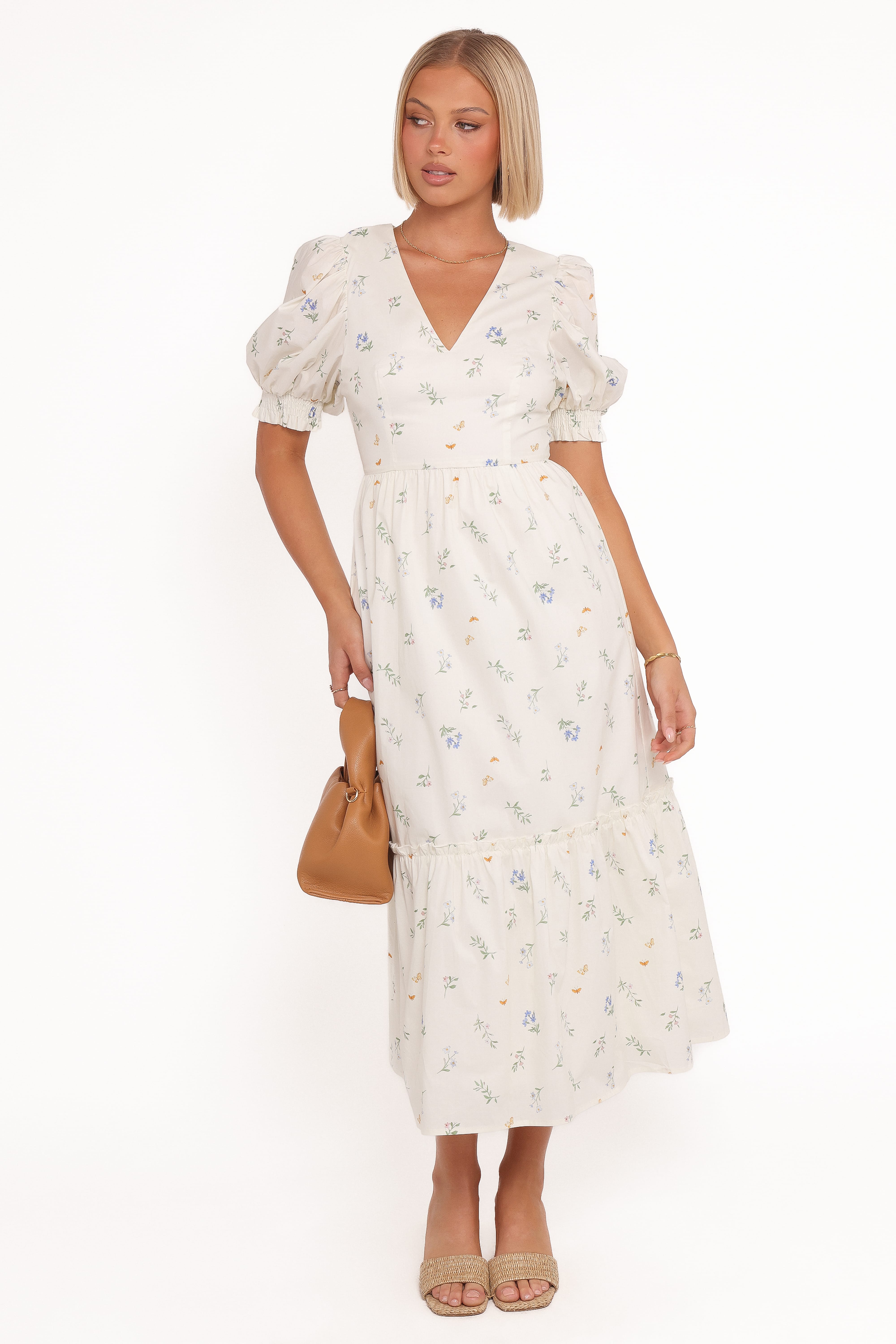 Steele Puff Sleeve Midi Dress - Floral