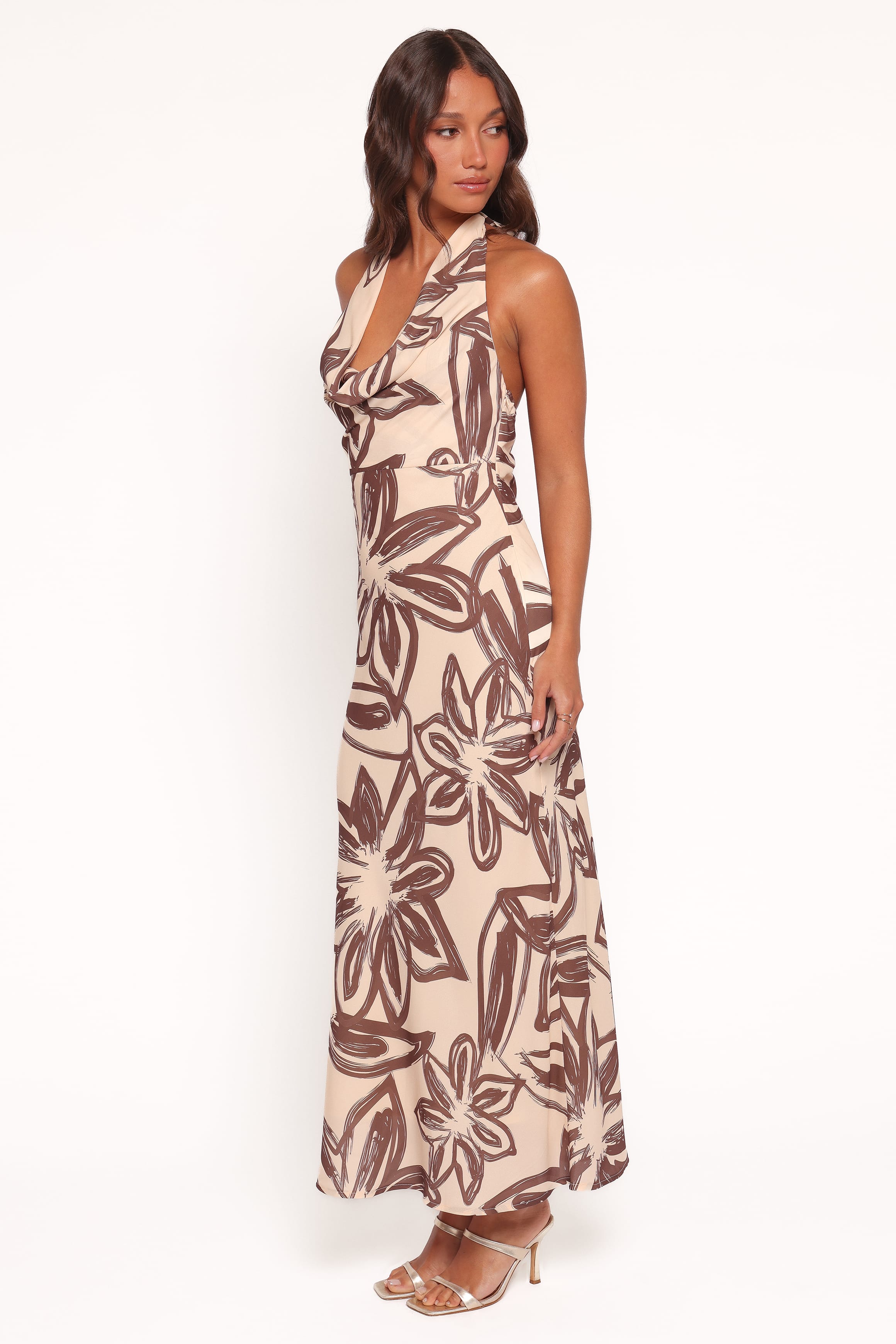 Warner Halter Dress - Cream/Brown