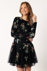 Woodsen Long Sleeve Mini Dress - Black Floral