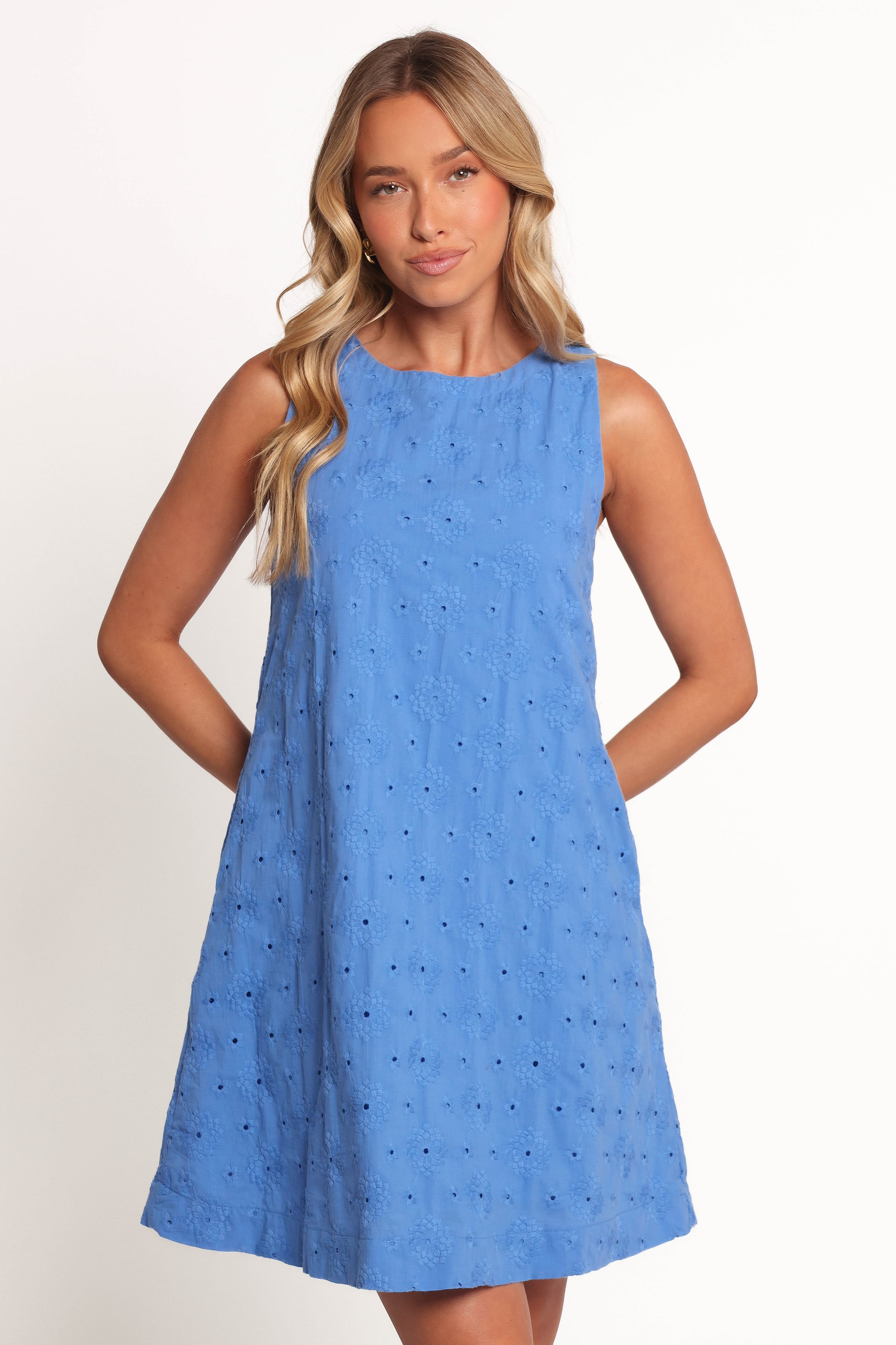 Zita Embroidered A-Line Mini Dress - Cobalt