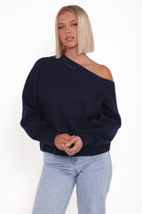 Ailis Off Shoulder Sweater - Navy