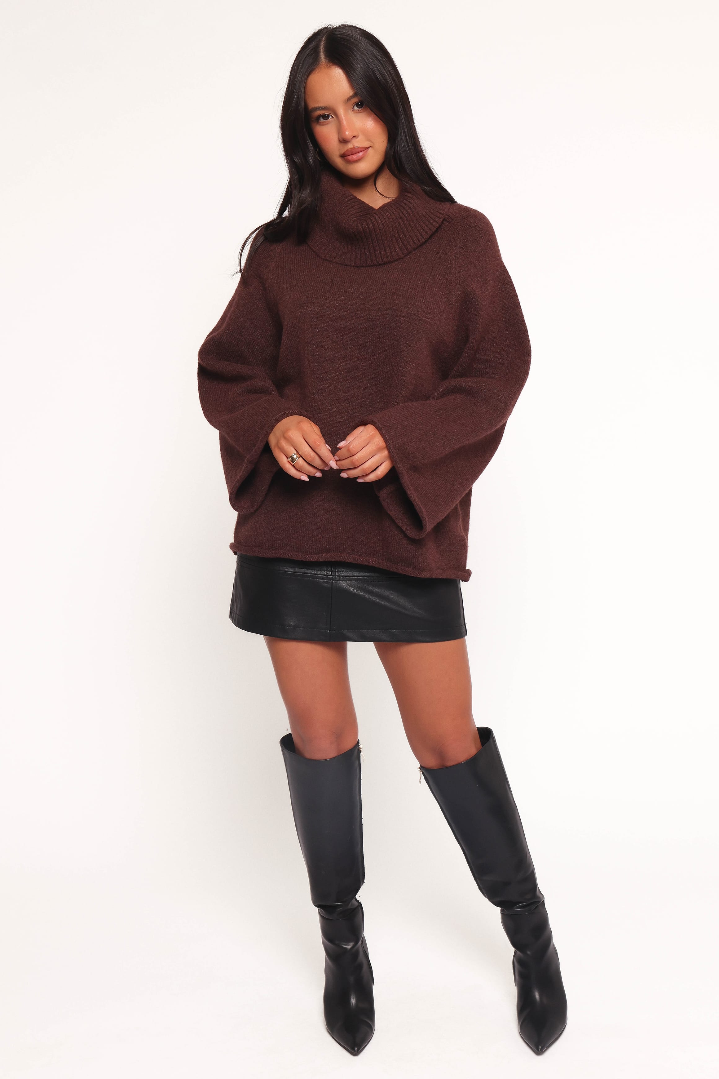 Bindy Cowlneck Knit Sweater - Brown
