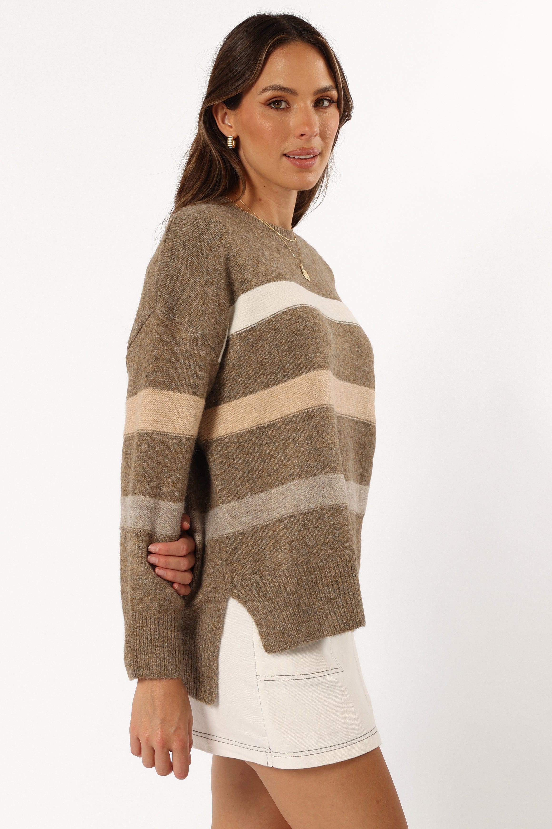 Esther Stripe Knit Sweater - Brown