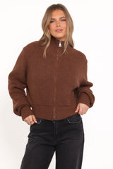 Kourtney Zip Cardigan - Brown