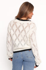 Lainy Bow Tie Font Cardigan - Cream