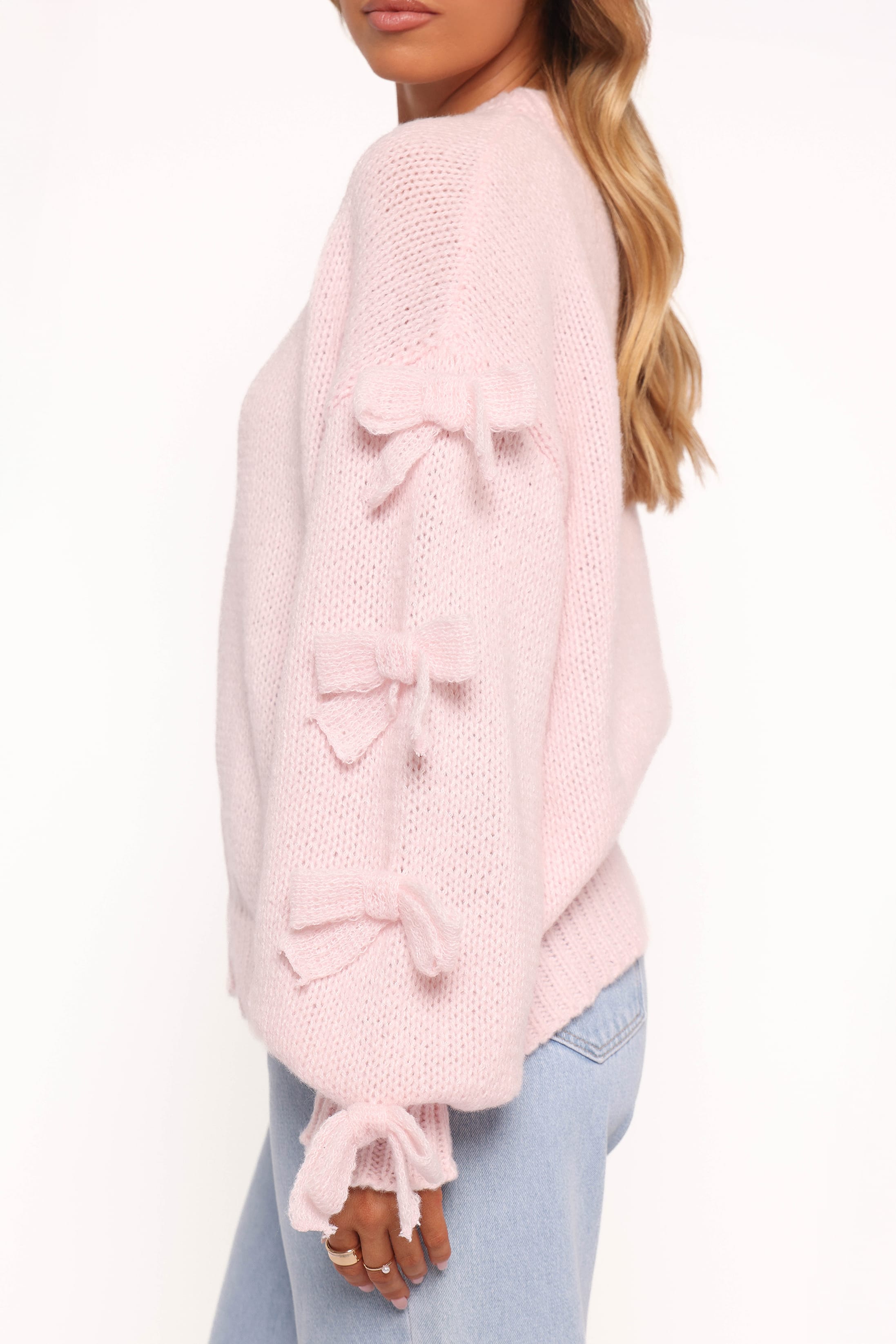 Lover Tie Sleeve Knit Sweater - Pink