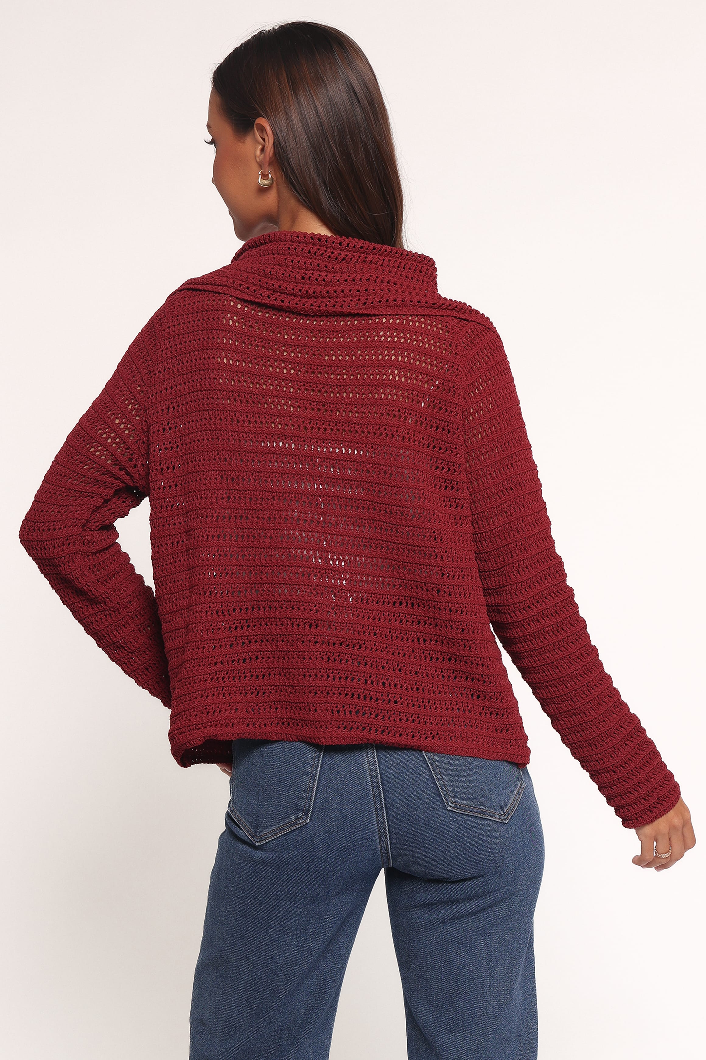 Lyra Large Collar Cardigan - Burgundy