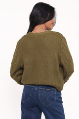 Melody Textured Button Up Cardigan - Olive