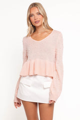 Molly Pearl Peplum Knit Sweater - Light Pink