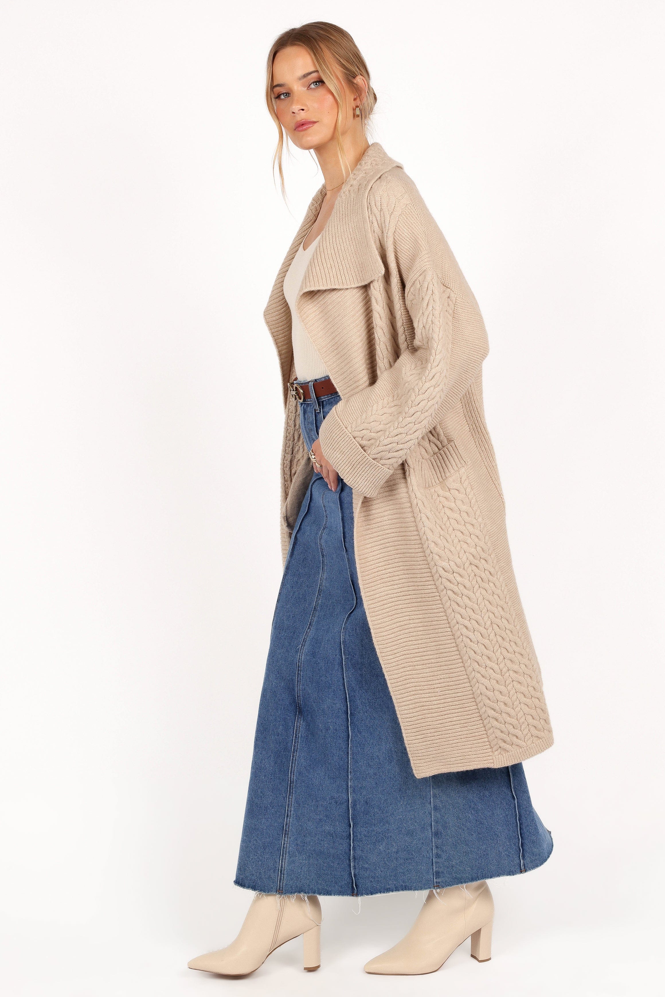 Soma Oversized Open Front Cardigan - Beige