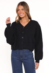 Sybil Button Front Cardigan - Black