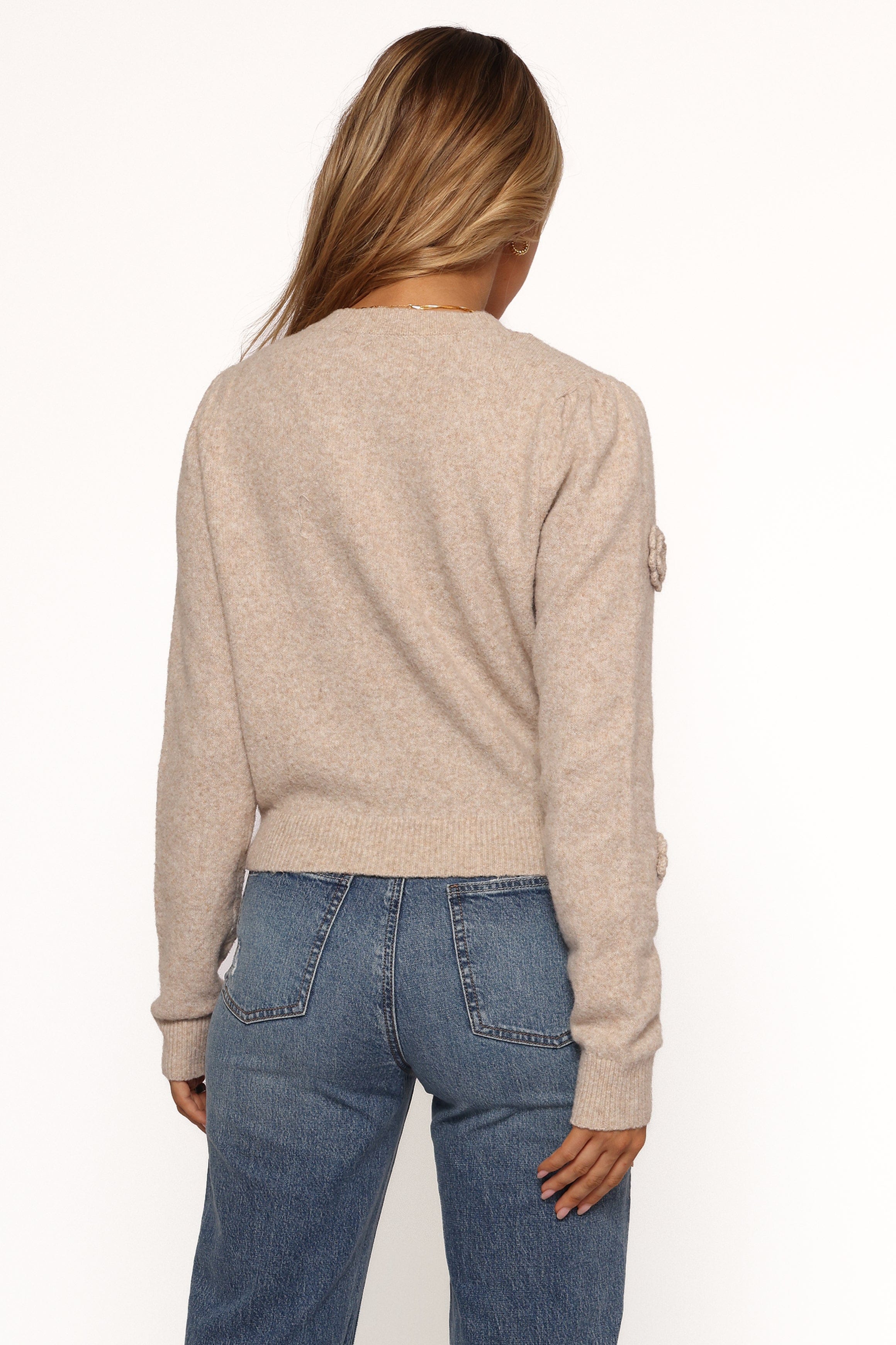 Wynne All Over Flower Knit Sweater - Light Taupe