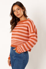 Yasmin Striped Crewneck Knit Sweater - Orange Pink