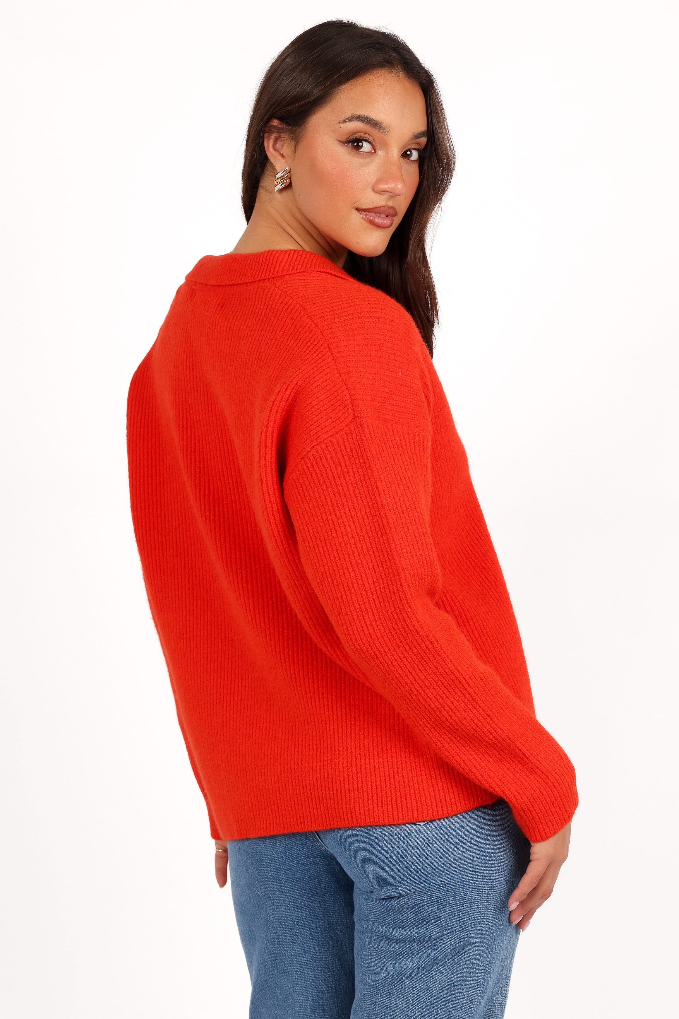 Zala Vneck Collar Knit Sweater - Red