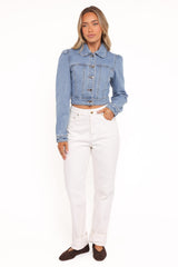 Faven Cropped Denim Jacket - Mid Blue