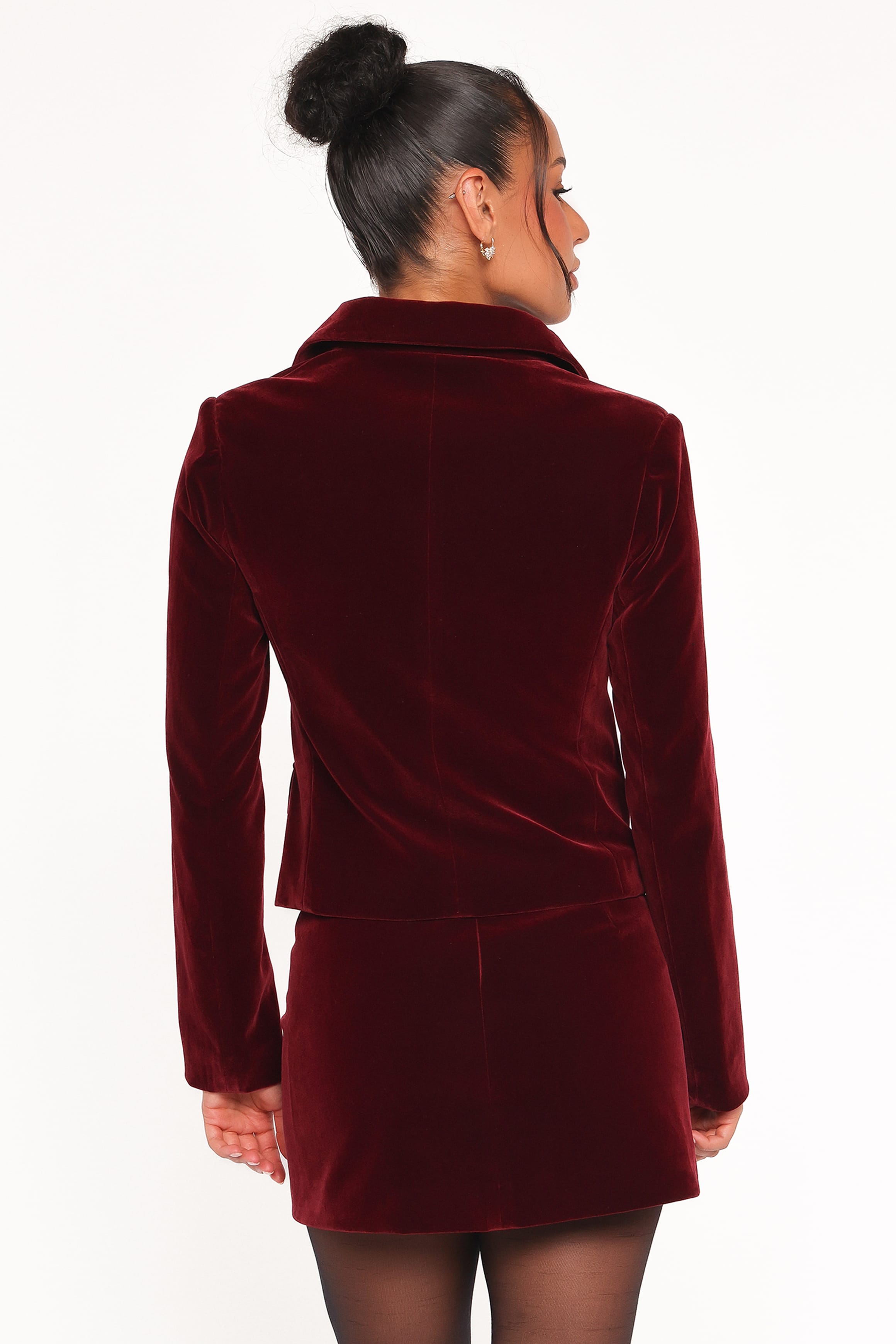 Lainey Velvet Cropped Jacket - Burgundy