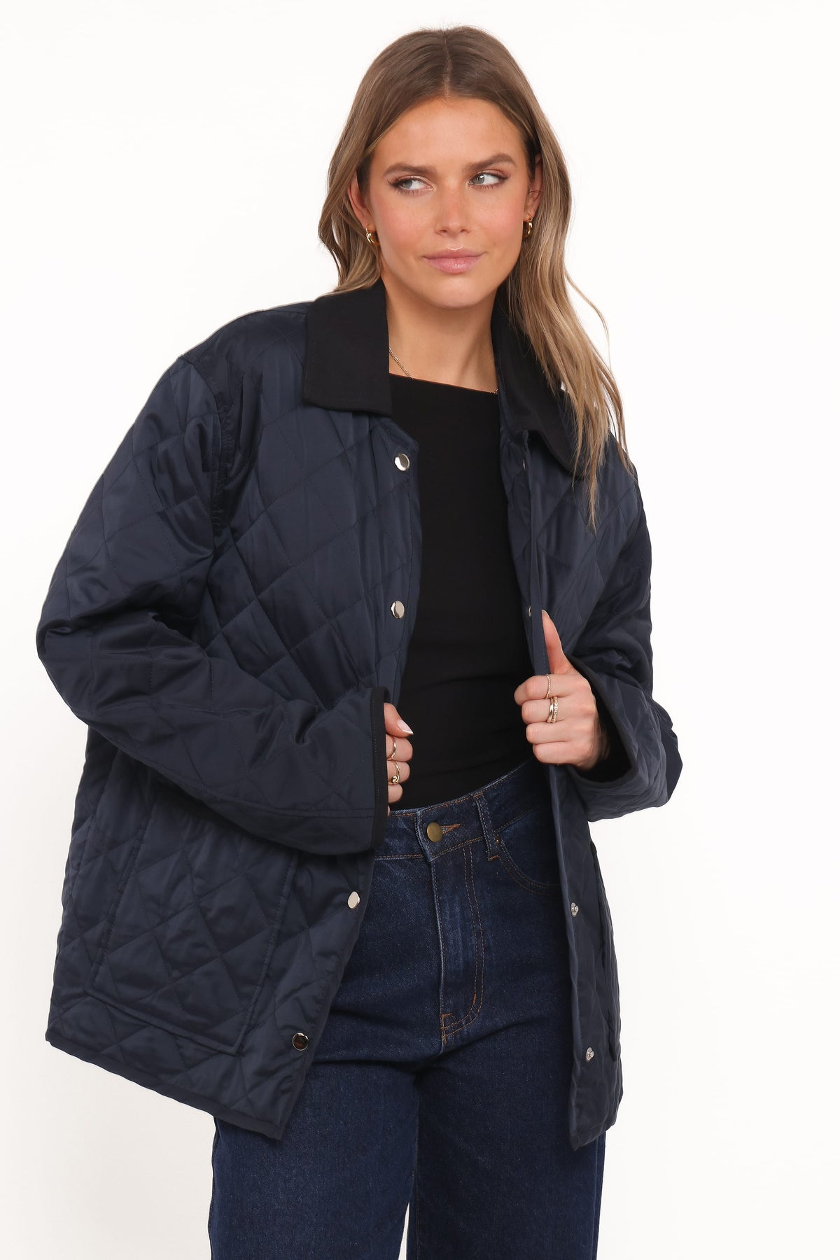 Lynly Quilted Barn Jacket - Navy
