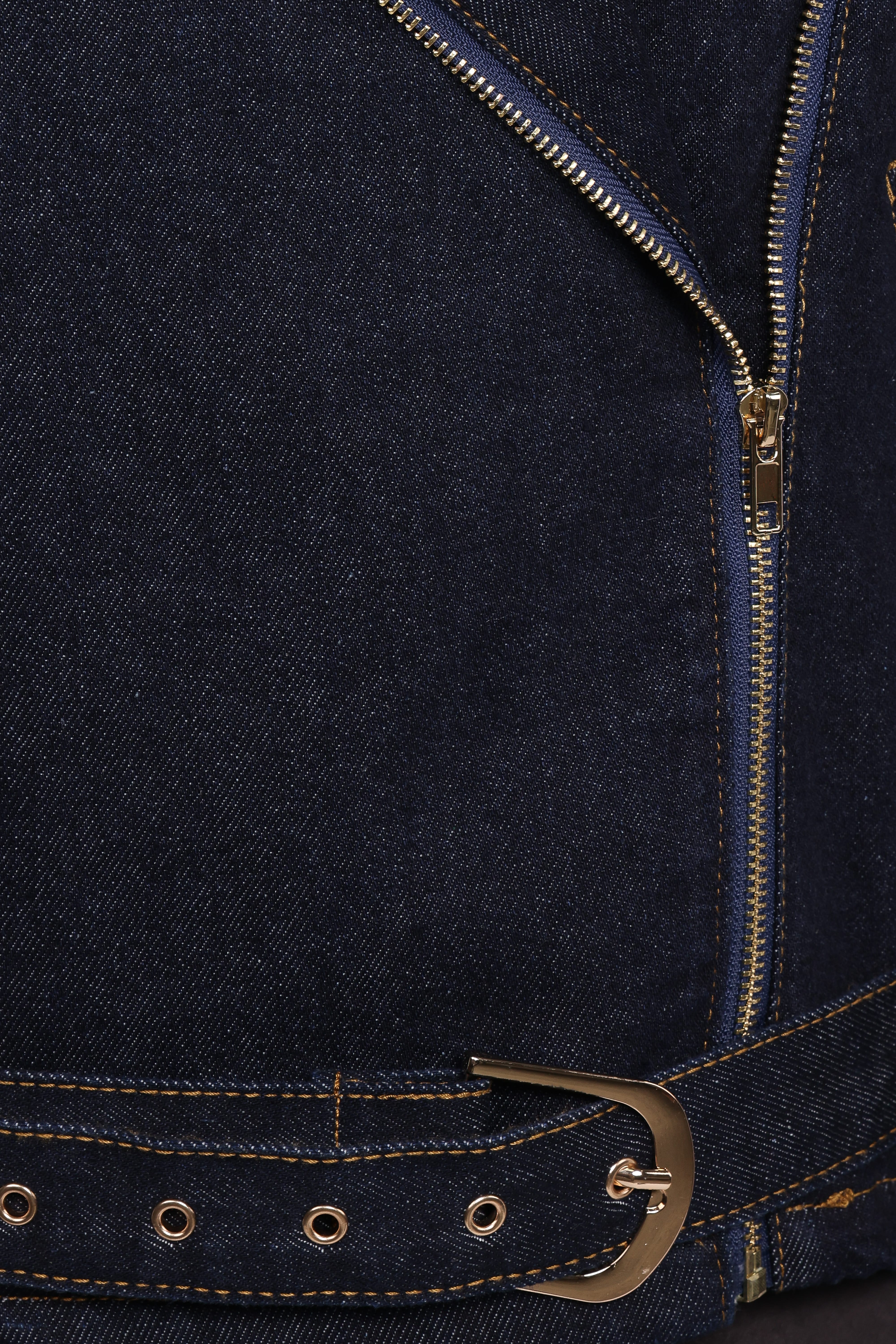 Mira Denim Moto Jacket - Dark Indigo