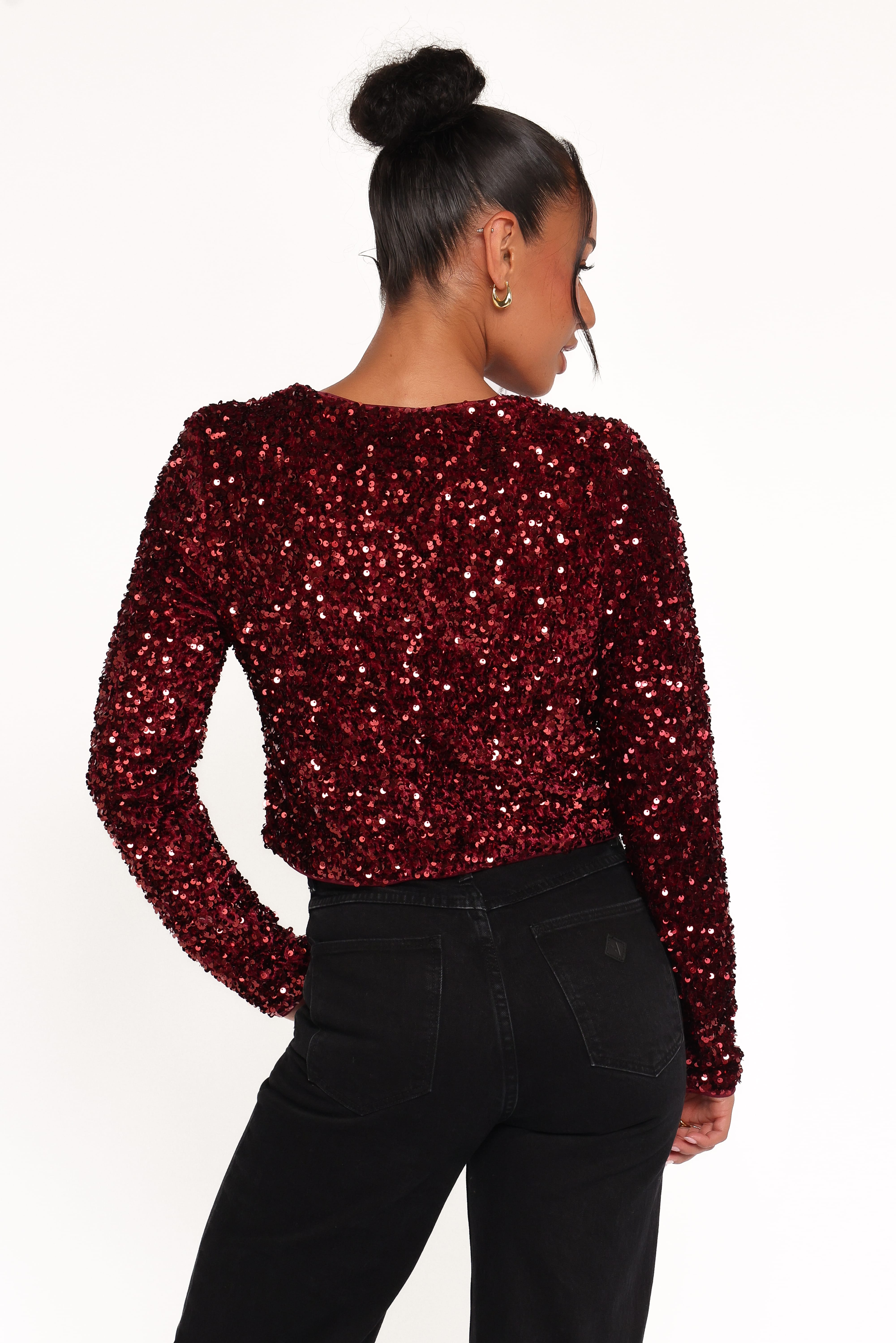 Scarlette Cropped Jacket - Burgundy Sequin