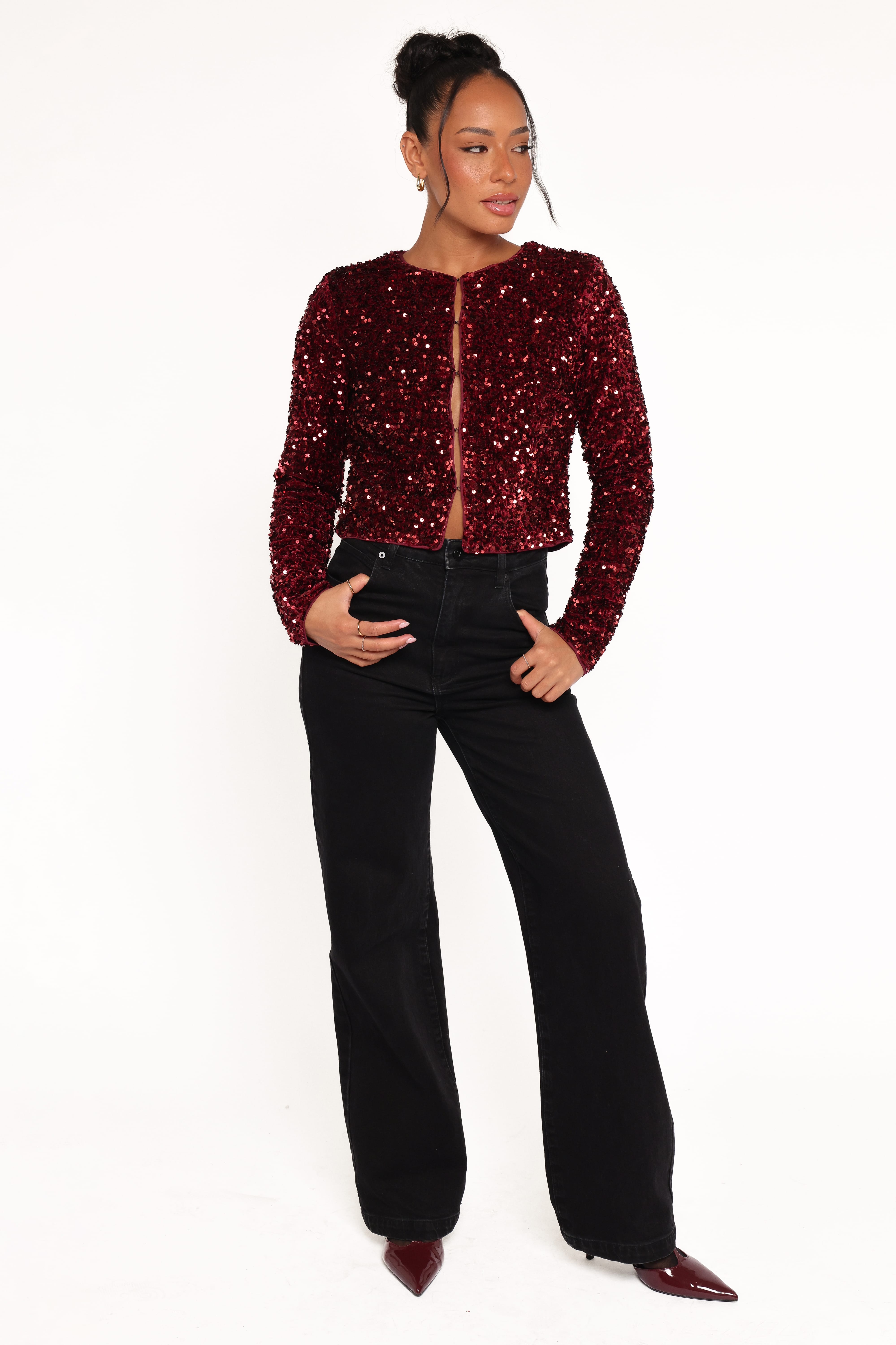 Scarlette Cropped Jacket - Burgundy Sequin