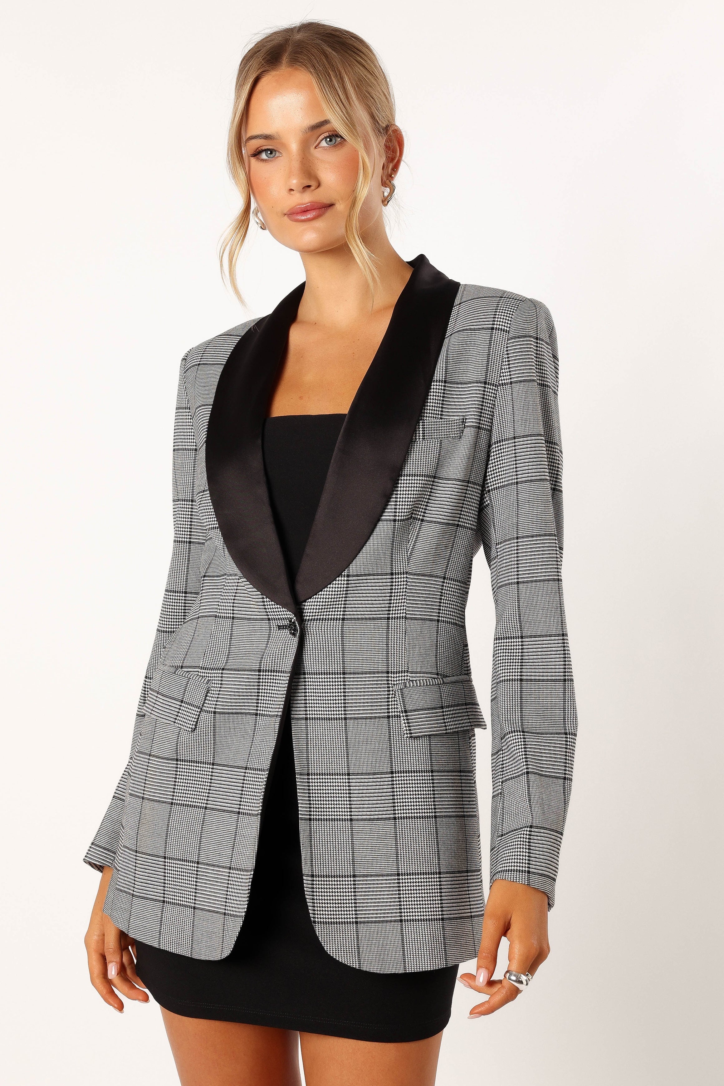 Veronica Contrast Lapel Blazer - Grey