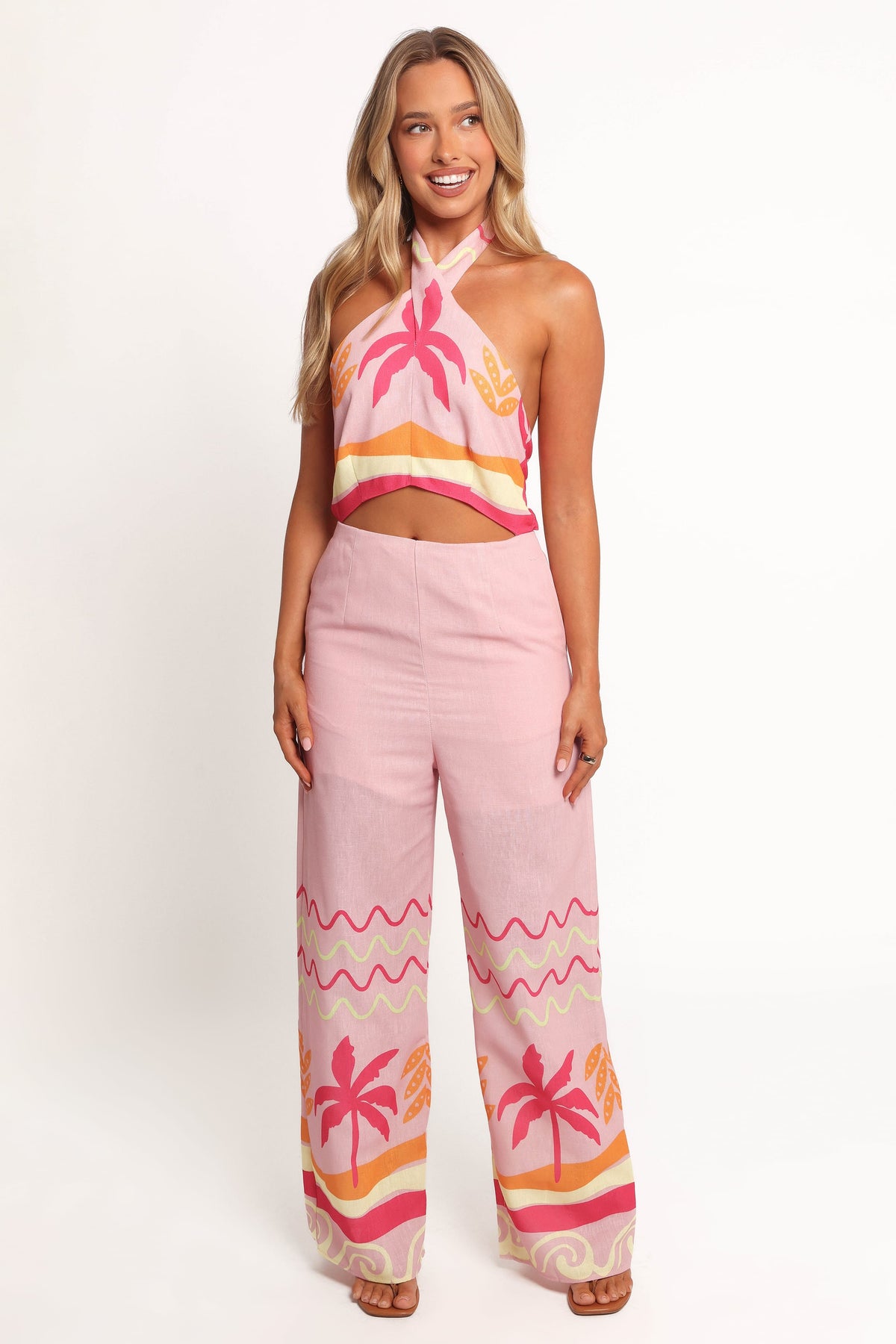Aryn Halterneck Jumpsuit - Pink Palm